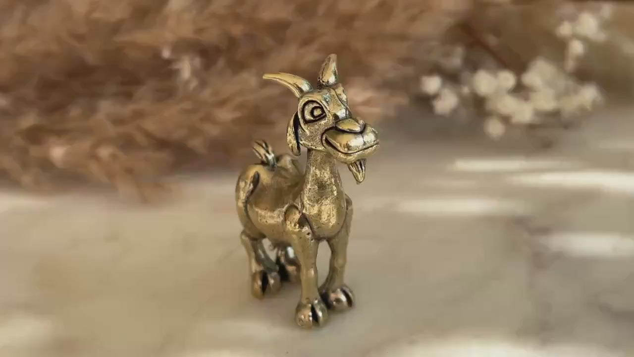 Solid Brass Happy Goat Figurine, Farm Animal Statue, Golden Animal Miniature, Goat Gifts, Metal Art Ornament, Desk Accessories