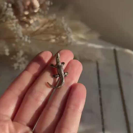 Tiny Brass alligator statue mini metal crocodile figurine, predator metal art, croco gift for animal lovers