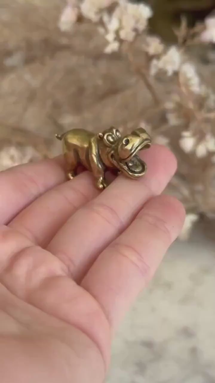 Solid brass Smilling hippo figurine, charming hippopotamus sculpture, safari wildlife, zoo-themed nursery decoration, whimsical adornment