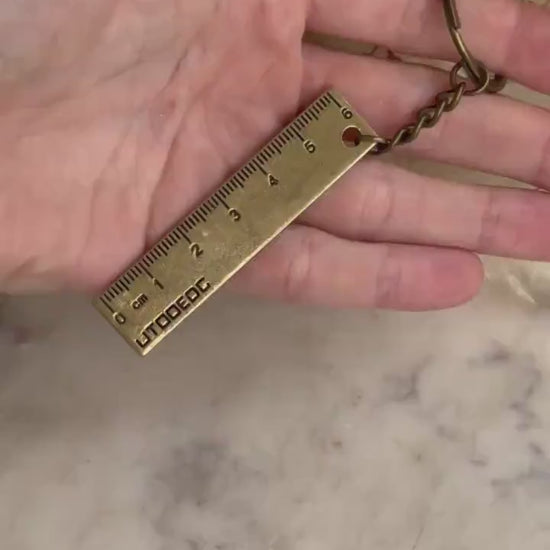 Compact Brass Ruler 6CM keyring, Metal Ruler pedant, Good luck keyring