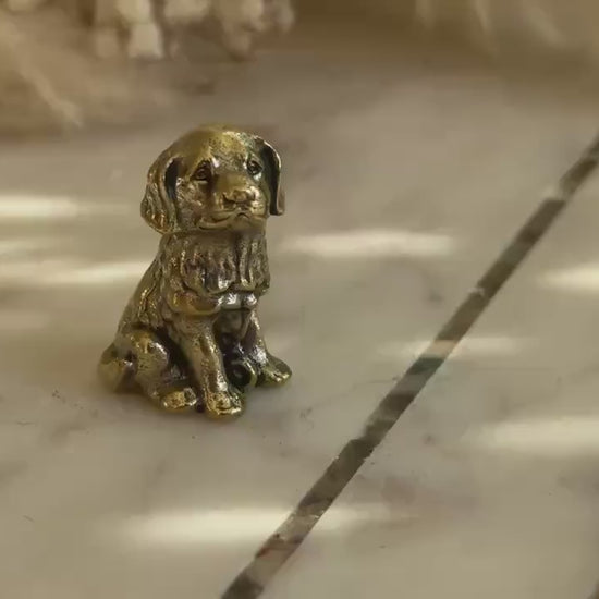 Miniature Brass Dog Figurine – Sitting Retriever Puppy dog statue