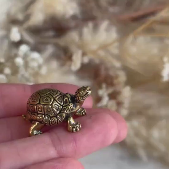 Small Brass Turtle figurine, Turtle ornament, Cute little tortoise gift, Japanese style statue, Feng Shui ornament