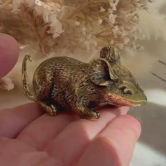 Realistic Solid brass mouse figurine, Golden mouse Miniature, Creative Rat Desktop Decoration, Adorable Mouse Paperweight