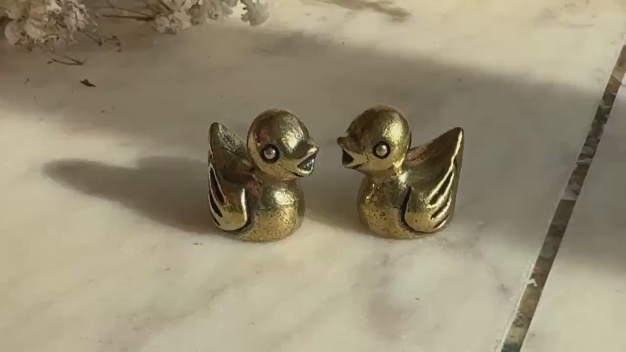 Style Duck miniature, solid brass little bird figurine, Couple of ducks miniature gift, Desktop ornament, Bath Duck statuette