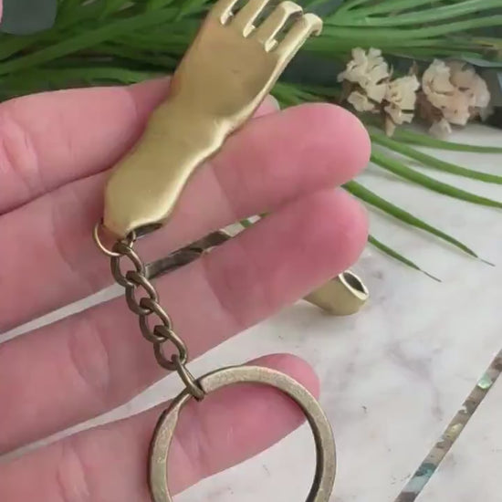 Solid Brass Creative Hand bottle opener, brass hand keyring, Cool gift for him