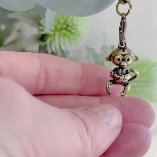 Fine craftsmanship Solid Brass monkey with rotating head pendant, Brass macaca keyring, mini monkey necklace , Cool gift