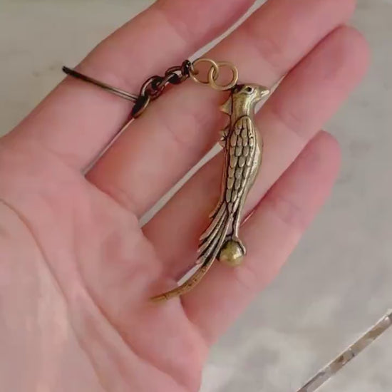 Nobel Phoenix pendant, Bird of paradise Brass pendant, creative keychain, Curious bird charm, parrot  Keychain