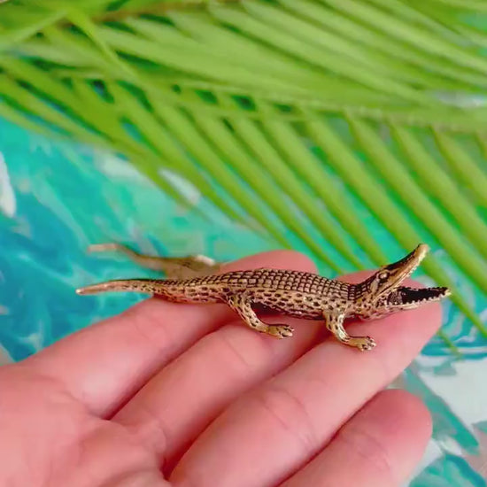 solid brass alligator statue mini metal crocodile figurine  metal art incense burner gift for animal