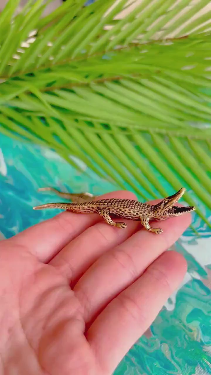 solid brass alligator statue mini metal crocodile figurine  metal art incense burner gift for animal