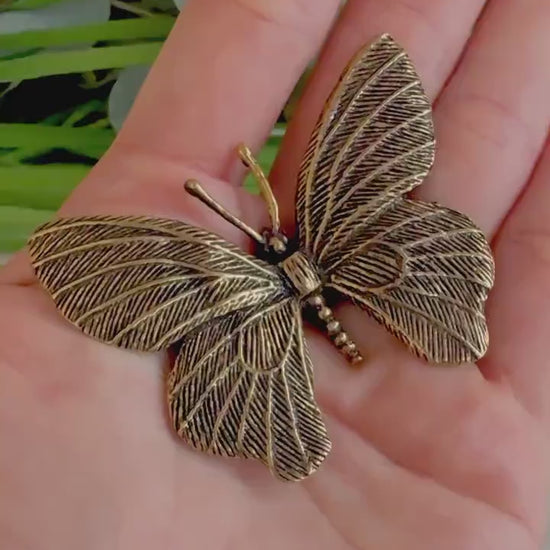 Big Brass Butterfly Treasures: Lifelike Butterfly Figurine and Desk Delight