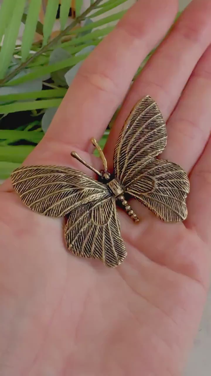 Big Brass Butterfly Treasures: Lifelike Butterfly Figurine and Desk Delight