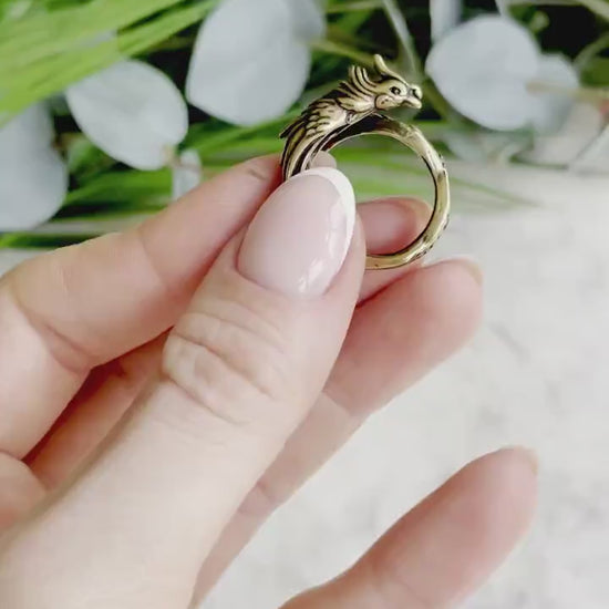 Bird of paradise adjustable Ring, Golden Phoenix ring, bird with a beauttiful tail ring