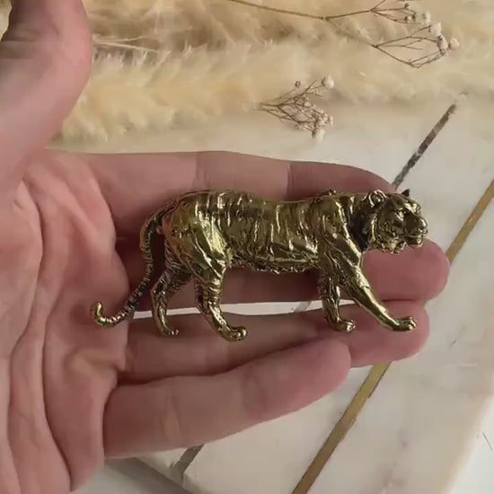 Solid Brass Striding Tiger Figurine – Bold Animal Totem for Desk, Shelf or Altar Decor