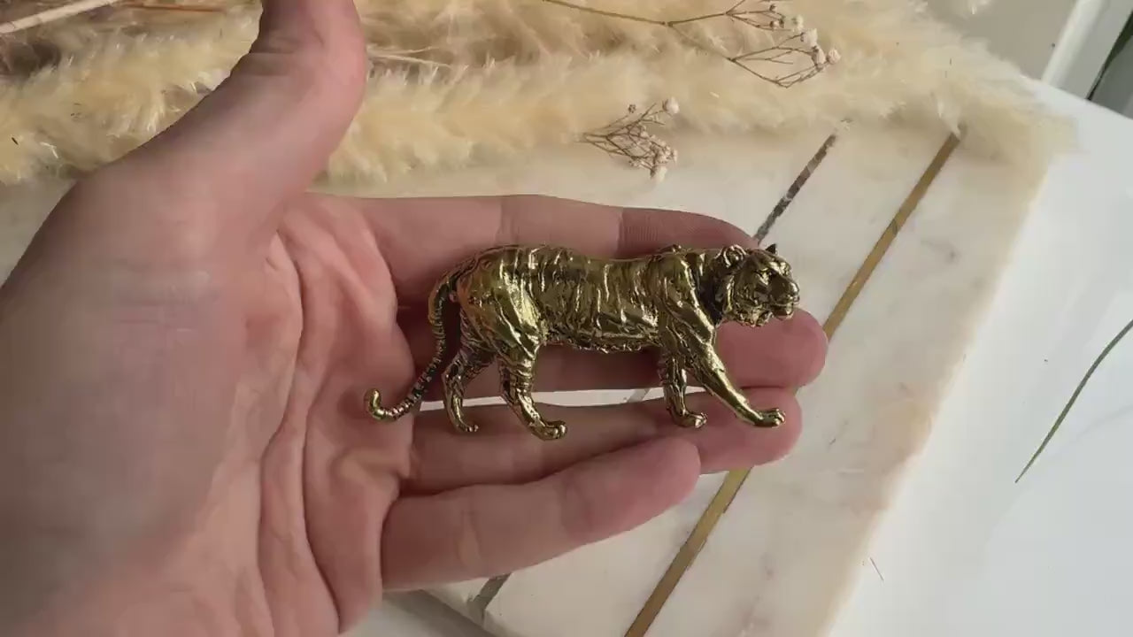 Solid Brass Striding Tiger Figurine – Bold Animal Totem for Desk, Shelf or Altar Decor