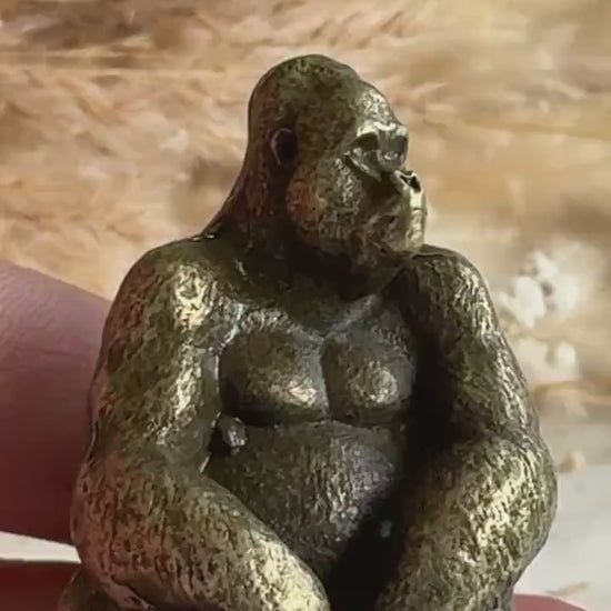 Smart gorilla statue, solid brass casting, fine workmanship, ape figurine, desktop decor, funny monkey miniature, creative paperweight gift