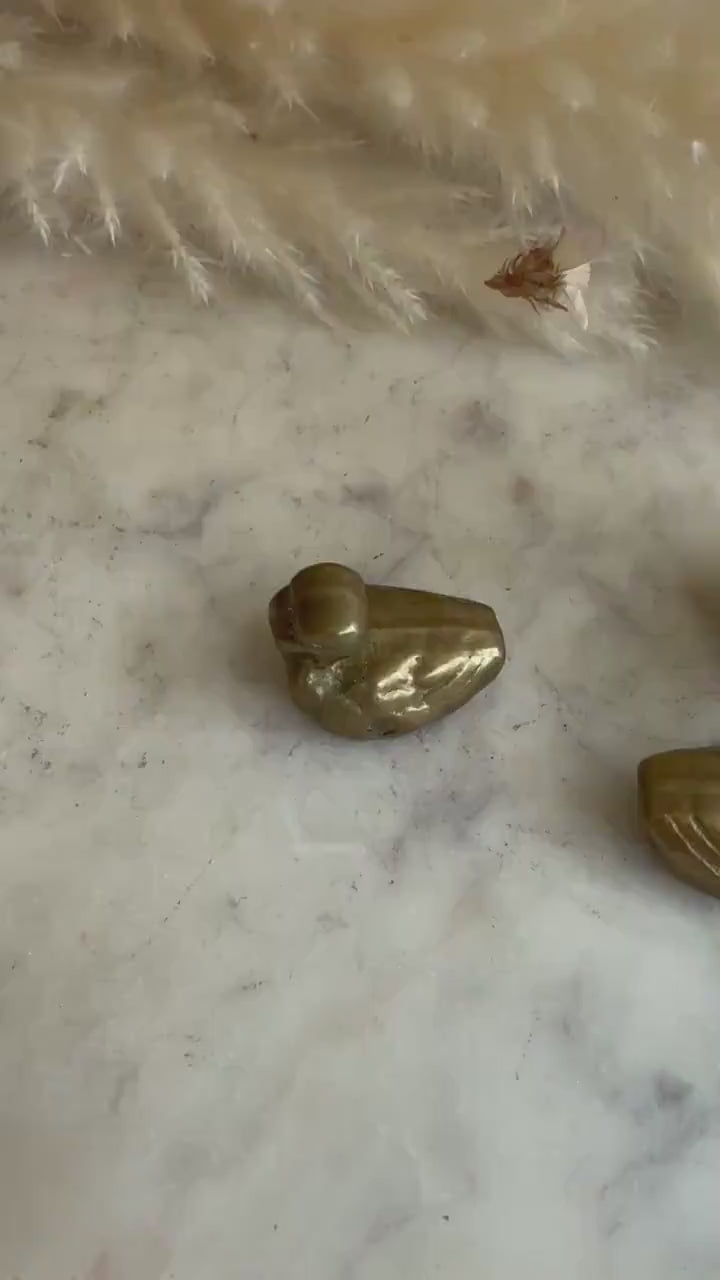 Antique Solid Brass Decorative Figurine: Three Ducks - Mother Duck with Two Baby Ducks, collectible brass bird statuettes