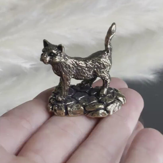 Cat brass figurine, Fine lifelike brass ornament, desktop decoration, gift for a cat lover, Paperweight, adorable gift for her, wild cat