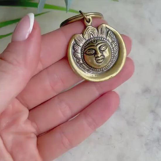 Solid brass Lotus Buddha Keychain, Sun Keyring, sun pendant, summer jewelery, nautical, brass keychain, sun lover gift