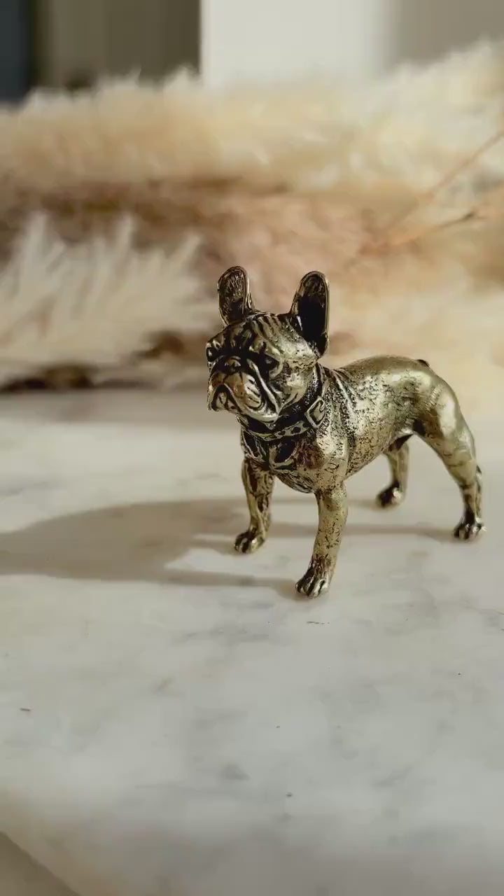 Solid brass French Bull dog Statue, Metal bulldog Statuette, Franchie lover gift, Creative Desktop decoration, Bull Dog Miniatures